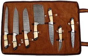 Discover the ultimate kitchen companion with our custom-made G26 Professional Kitchen Knives set, featuring 7 pieces of high-quality Damascus steel knives, including a chopper/cleaver. Perfect for chefs and home cooks alike.
