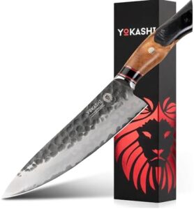 Discover the Okami Japanese Knife, hand-forged with high-carbon Damascus steel, precision-crafted for precise cuts. Perfect for chefs and home cooks, this 8-inch chef knife excels in sharpness and durability.