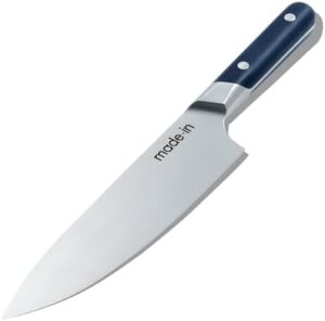 Here is the meta description:

"Craft a culinary masterpiece with this French-made chef knife, featuring a full tang and harbour blue handle. Ideal for home cooks and professional chefs alike."