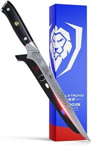 Here is the meta description:

"Sharp and precise cutting with the Shogun Series ELITE Boning Knife, featuring 8 inch Damascus AUS-10V Japanese Super Steel blade and durable Black G10 Handle. Perfect for meat carving, deboning, trimming, and filleting. Includes sheath for safe storage."