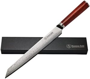 Here is the optimized meta description:

"Cut through meat with precision using this 10-inch Damascus slicer featuring AUS10 steel and a rosewood handle. Perfect for BBQ enthusiasts and chefs, includes gift box."