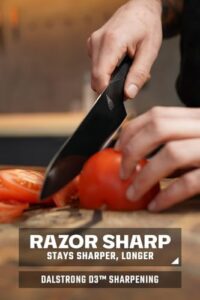 Discover the Shadow Black Series chef knife, featuring razor-sharp black titanium nitride coating and high-carbon 7CR17MOV-X steel for precise cutting. NSF certified and ideal for any kitchen.