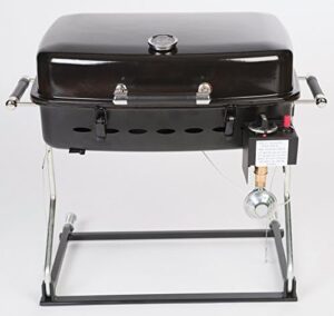 Grill up a perfect backyard experience with the 51322 Black Barbecue Grille, featuring a disposable bottle adapter for convenient refills. Perfect for outdoor gatherings and parties!