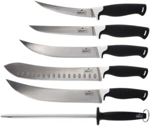 Discover the ultimate meat cutting experience with this 12-piece butcher knives set featuring stainless steel blades and slip-resistant handles, perfect for meat processing.