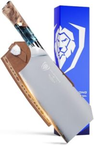 Discover the Valhalla Series 7 Inch HC Steel Meat Cleaver, a razor-sharp knife with celestial resin and wood handle. Perfect for heavy-duty slicing, comes with leather sheath.