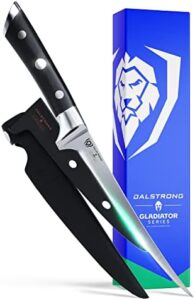 Here is the optimized meta description:

"Sharp kitchen knife with 7-inch flexible blade and high-carbon German steel, perfect for filleting and boning. Includes two sheaths for safe storage. NSF certified and gift-ready."