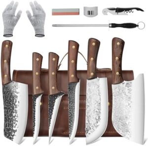 "Upgrade your kitchen game with this 12-piece Chef Butcher Knife Set, featuring Japanese-forged blades and a convenient roll bag. Ideal gift for men and women alike!"