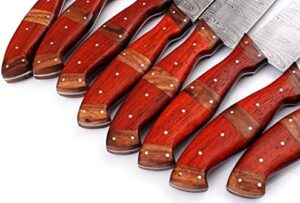 Elevate your culinary skills with this custom handmade Damascus steel blade kitchen chef knife set, featuring 8pcs Damascus knives with leather case roll bag. Perfect for professional chefs and BBQ enthusiasts.
