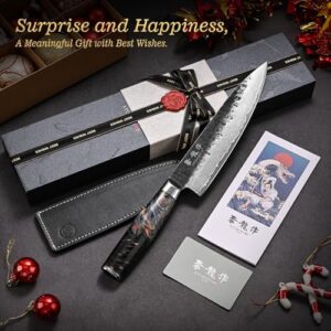 Experience precision in the kitchen with our Japanese Chef Knife, featuring VG10 steel core and ergonomic handle. Perfect for cooking enthusiasts, includes luxury gift box & leather sheath.