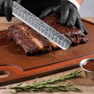 Here is the optimized meta description:

"Sharp precision meets elegant design with SENKEN's 12" Damascus Steel Brisket Knife. Features 67-Layer Japanese VG10 Steel and Blue Resin Burl Wood Handle for ultra-sharp carving of brisket, meat, roasts, and large fruit. Unlock exclusive deals & discounts now!"