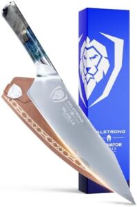 Here is the optimized meta description:

"Upgrade your kitchen with Valhalla Series' 9.5 inch chef's knife, featuring 9CR18MOV HC Steel and a razor-sharp edge. Includes leather sheath for convenient storage."