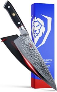 Discover the Shogun Series ELITE chef knife, featuring a 8" Damascus blade and Japanese AUS-10V super steel for razor-sharp performance. Includes G10 black handle and sheath. Perfect for professional and home cooks alike.