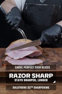 Discover the ultimate carving experience with our Gladiator Series Elite set, featuring a sharp 9" honing rod and hollow ground knives. Perfect for home cooks and professionals alike!