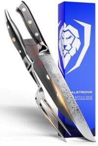 Discover the ultimate carving set, featuring a 9-inch Shogun Series ELITE knife and fork with Japanese AUS-10V super steel and Damascus construction. Perfect for BBQ enthusiasts!