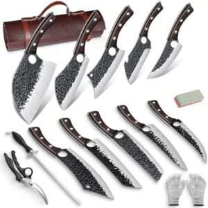 Unlock precision cooking with the Serbian Chef Knife Set, hand-forged in high carbon steel. Includes meat cleaver, boning knife and viking knives for brisket trimming. Perfect gifts for dad or chef enthusiasts.