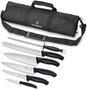 Experience the art of grilling with precision and style using the Swiss Classic 7-Piece BBQ Cutlery Roll Set, featuring high-carbon stainless steel blades and ergonomic handles. Perfect for outdoor enthusiasts, this set includes skewers, tongs, and more.
