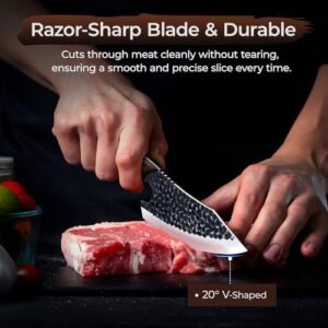 Discover the ultimate meat cutting experience with this hand-forged chef knife set, featuring 17 high-quality pieces and 6 versatile accessories. Perfect for outdoor cooking, BBQs, camping, or everyday use.