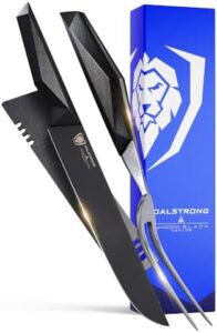 Discover the Shadow Black Series Carving Knife & Fork Set, featuring a 9" high-carbon blade with black titanium nitride coating. Perfect for BBQ enthusiasts and home cooks alike.