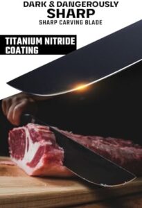 Discover the Shadow Black Series Carving Knife & Fork Set, featuring a 9" high-carbon blade with black titanium nitride coating. Perfect for BBQ enthusiasts and home cooks alike.
