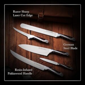 "Master your grilling skills with this 6-piece barbecue knife set, featuring high-carbon stainless steel blades and comfortable ergonomic handles. Perfect for backyard BBQs and outdoor cooking."