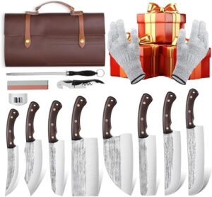 Discover the ultimate 14-piece butcher knife set for meat cutting and cooking. Includes premium Japanese chef knives with a durable high-carbon steel construction, perfect for BBQ enthusiasts and home cooks alike.