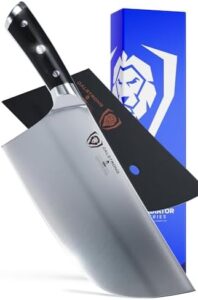 "Upgrade your kitchen with the Gladiator Series Meat Cleaver Knife, featuring a heavy-duty forged high carbon German steel blade and NSF certified design. Perfect for butchers, BBQ enthusiasts, and home cooks."