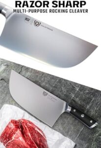 "Upgrade your kitchen with the Gladiator Series Meat Cleaver Knife, featuring a heavy-duty forged high carbon German steel blade and NSF certified design. Perfect for butchers, BBQ enthusiasts, and home cooks."