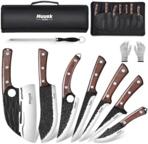"Master meat cutting with this 10-piece Viking butcher knife set, featuring hand-forged blades and a sturdy roll bag. Perfect for camping, BBQs, or everyday use."