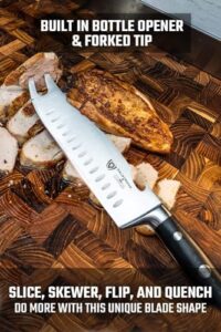 Here is the generated SEO meta description:

"Unleash culinary mastery with the BBQ Pitmaster Meat Knife, featuring a forged high carbon German steel blade, ergonomic G10 handle and NSF certification. Enjoy effortless slicing and opening with its forked tip and bottle opener."