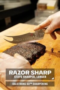 Elevate your grilling game with the Pitmaster BBQ & Meat Knife, featuring a razor-sharp AUS-10V super steel blade and ergonomic G10 handle. Perfect for tenderizing meat and opening bottles.