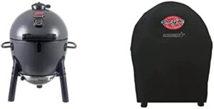 Here is the optimized SEO meta description:

"Portable charcoal grill with ceramic heat retention for consistent cooking results. Compact design perfect for camping or small outdoor spaces. Includes cover for easy storage and protection."