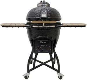 Experience the art of outdoor cooking with Grills Ceramic Kamado Large, Black Bundle, featuring a 18.5" diameter ceramic shell for even heat distribution and two sturdy handles for easy portability.