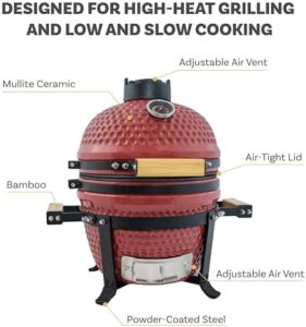 Get ready to grill like a pro with the 13” Kamado Portable Charcoal Grill, featuring ceramic construction, smoker function, and compact design for easy transport.