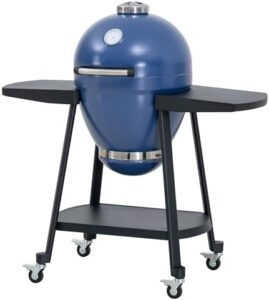 Discover the ultimate outdoor cooking experience with this Charcoal Grill 20-Inch Kamado Grill featuring a pizza stone and wheels for easy mobility. Perfect for backyard BBQs and smoking meat.