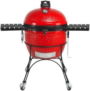 Here is the meta description:

"Upgrade your outdoor cooking with Big Joe's ceramic charcoal grill & smoker featuring stainless steel grates, side shelves and 450 sq. inches of cooking space - perfect for backyard BBQs!"