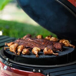 Here is the meta description:

"Upgrade your outdoor cooking with Big Joe's ceramic charcoal grill & smoker featuring stainless steel grates, side shelves and 450 sq. inches of cooking space - perfect for backyard BBQs!"