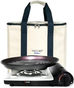 Here is the generated SEO meta description:

"Indulge in Korean BBQ at home with TECHEF's Stovetop Non-Stick Grill Pan and Agni Portable Gas Stove Burner, perfect for cooking marinated meats to perfection. Limited time offer: Get 10% off your purchase!"