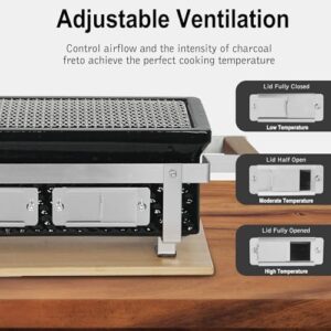Savor authentic Japanese flavors indoors and out with the Yakitori Ceramic Charcoal Grill, featuring a bamboo heat shield for safe cooking, square design (16"x9") perfect for small spaces. Enjoy discounts on this unique BBQ experience!