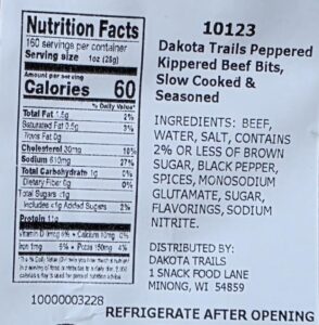 Here is the optimized SEO meta description:

"Indulge in peppered beef jerky goodness with Dakota Trails Kippered Beef Jerky's large bulk bag, packed with 10 lbs of savory flavor. Perfect for snacking on-the-go or sharing with friends!"