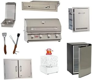 Grill with single side burner, double doors, and 5in1 tools. Perfect for outdoor cooking. Save big on this BBQ grill set!