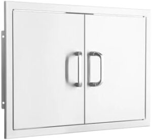 Elevate your outdoor kitchen with the BBQGUYS Signature Double Access Door, featuring stainless steel construction and two doors for easy access. Perfect for gas grills, dimensions 32" x 18" x 2".