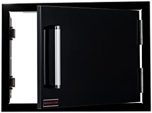 Elevate your outdoor kitchen with the Whistler Horizontal Stainless Steel Single Access Door, perfect for BBQ island grill stations, featuring a compact design (22.5"×16.5"×3.2") and sleek black finish.