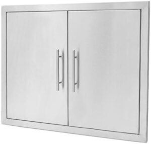 Upgrade your outdoor kitchen with the Stanbroil BBQ Double Access Door featuring a paper towel holder and shelf. Perfect for 304 stainless steel outdoor cabinets and grilling stations, dimensions 31" x 25".