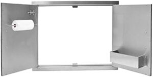 Upgrade your outdoor kitchen with the Stanbroil BBQ Double Access Door featuring a paper towel holder and shelf. Perfect for 304 stainless steel outdoor cabinets and grilling stations, dimensions 31" x 25".