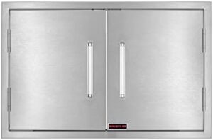"Upgrade your outdoor kitchen with Whistler's double access doors, featuring stainless steel construction and a spacious 33x22 inch design for easy storage and grill access."