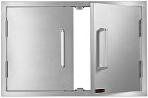 "Upgrade your outdoor kitchen with Whistler's double access doors, featuring stainless steel construction and a spacious 33x22 inch design for easy storage and grill access."