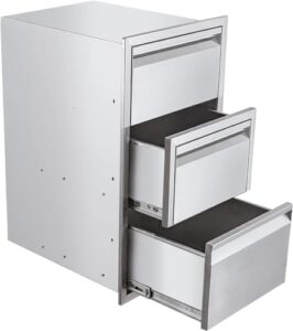 Here is the generated SEO meta description:

"Upgrade your outdoor kitchen with these stainless steel drawers, perfect for grill stations and island designs. Weatherproof and flush mount for a seamless look."