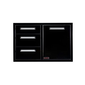 Here is the meta description:

"Elevate your outdoor kitchen with Whistler's Triple Drawers and Trash Can Combo. Perfect for BBQ grill islands, this set includes 3 drawers and a trash can, measuring 33x22x22 inches in black."