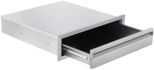 Upgrade your outdoor kitchen with stainless steel BBQ access drawers, perfect for grill stations. Compact 30W x 6.5H x 23D Inch design fits flush mounts.