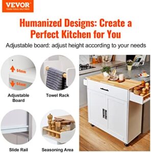 Here is the optimized SEO meta description:

"Maximize your kitchen space with VEVOR's mobile cart featuring a solid wood top, storage cabinet, spice rack, and towel rack. Portable and rolling for easy movement."